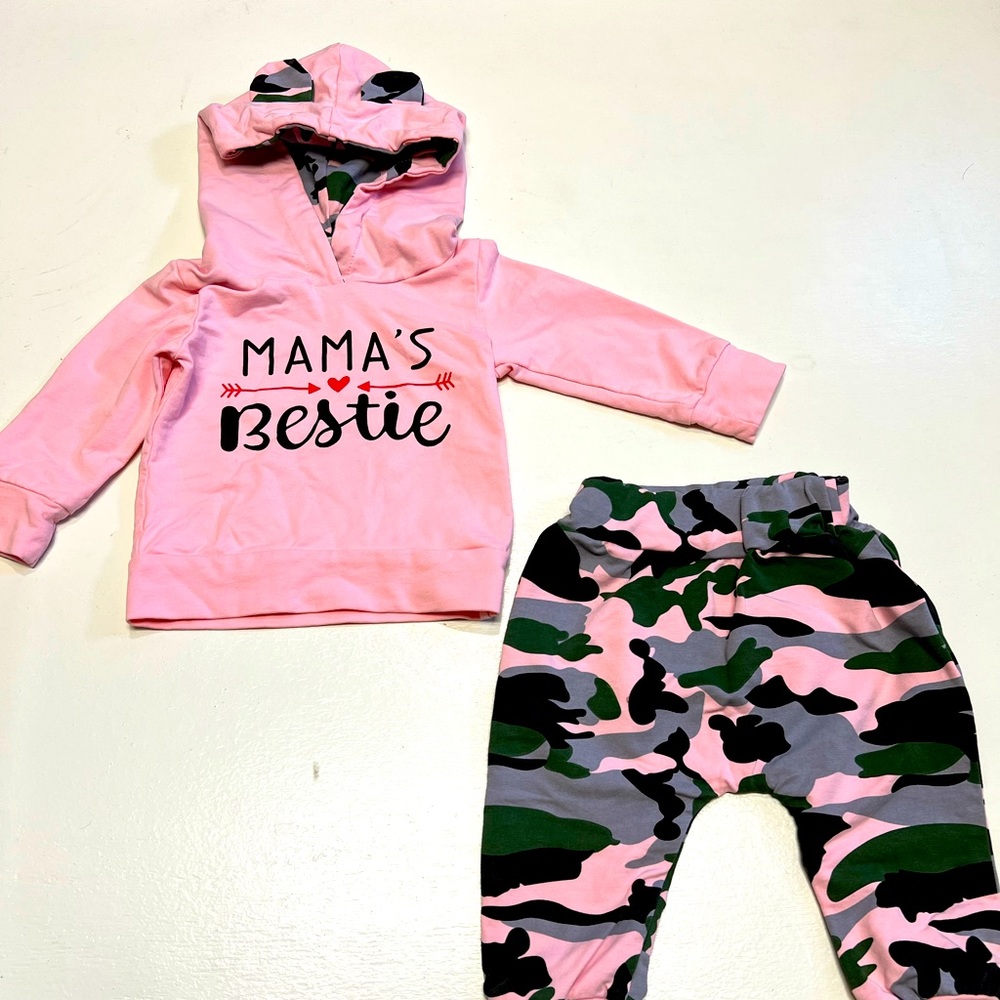 Baby Girl Hoodie Sweatshirt and Sweatpants Set - Pink and Camo - Size 6 Months